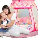 LimitlessFunN Princess Pop Up Kids Play Tent | Includes Star Lights & Carrying Case |, Children Indoor Ball Pit Playhouse For 1 2 3 Year Old, Baby, Toddlers, Girls Birthday Gift, 48"D x 48"W x 36"H (Pink)