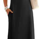 MEROKEETY Women's Summer Casual Maxi Dress 2026 Cap Sleeve V Neck Collared Beach Vacation T Shirt Long Dresses (Black, L)