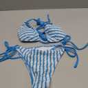 Women's Striped Halter Bathing Suit High Waisted Triangle Colorblock Swimsuit Bikini Set (Blue) S