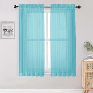OWENIE Sheer Aqua Curtains for Bedroom Living Room 63 Inch Length 2 Panels Set, Modern Soft Solid Light Filtering Sheer Curtains for Dining Room, Rod Pocket Window Treatments, Aqua, 42" Wx63 L