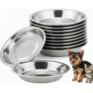 8 Pcs Stainless Steel Cat Bowls 6.4 Inch Shallow Wide Food Bowls, Whisker Relief Cat Water Dish for Kitten Puppy Small Dog (8 Pcs)
