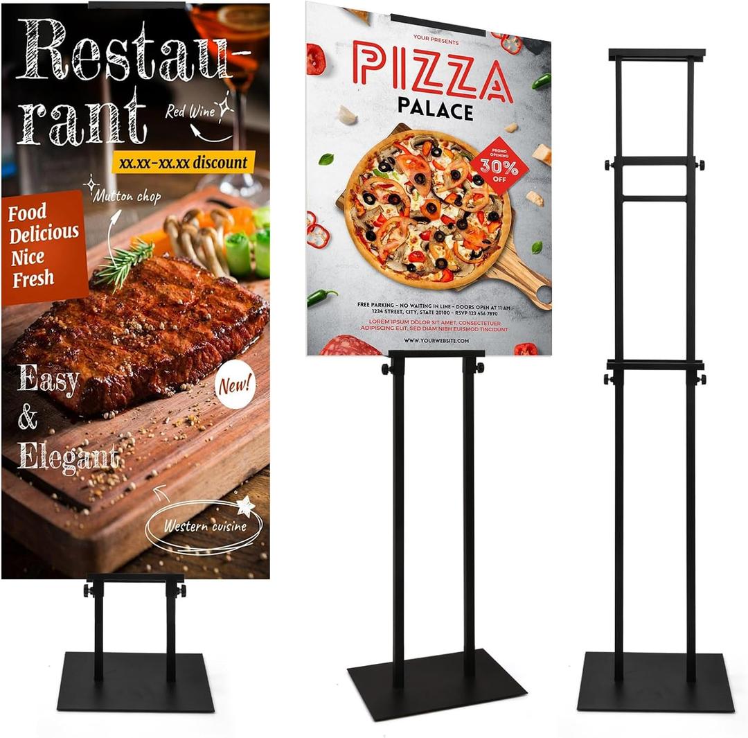 Floor Poster Board Stand, Double-Sided for Board & Foam Sign, Adjustable Metal Sign Holder, Height Up to 82Inches Poster Stand for Display Pedestal Sign Stand (1 Pack Poster Stand)
