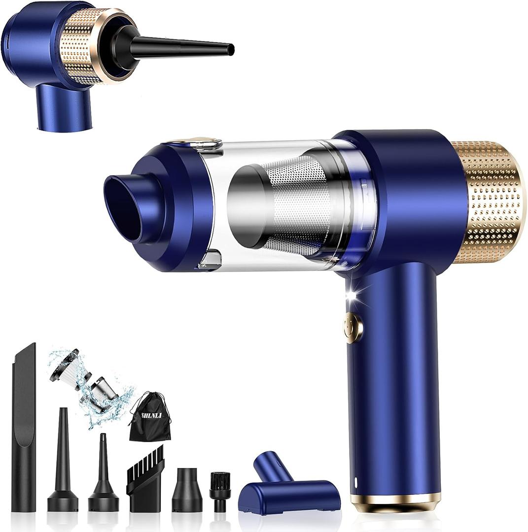 Mini Vacuum Cleaner, 15000PA Car Vacuum Cleaner Portable Cordless with LED Light, 4 in 1 Air Duster and Handheld Small Vacuum Rechargeable for Car, Home, Office, PetBlue