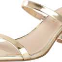 Square Toe Heeled Sandals for Women - Women's Low Block Heels Sandals - 2.25IN Open Toe Ankle Strap Chunky Heels - Slip on Heeled Sandal Mule- Nude Black Strappy Heels for Party Wedding Dress Shoes (Gold Pu)