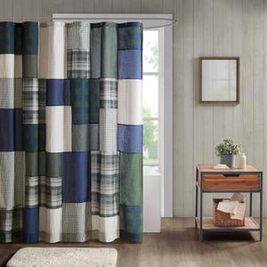 Woolrich Mill Creek 100% Cotton Shower Curtain, Cottage Styling, Pieced Patchwork Plaid Design, Farmhouse Bathroom Dcor, Machine Washable, 72" x 72" Green