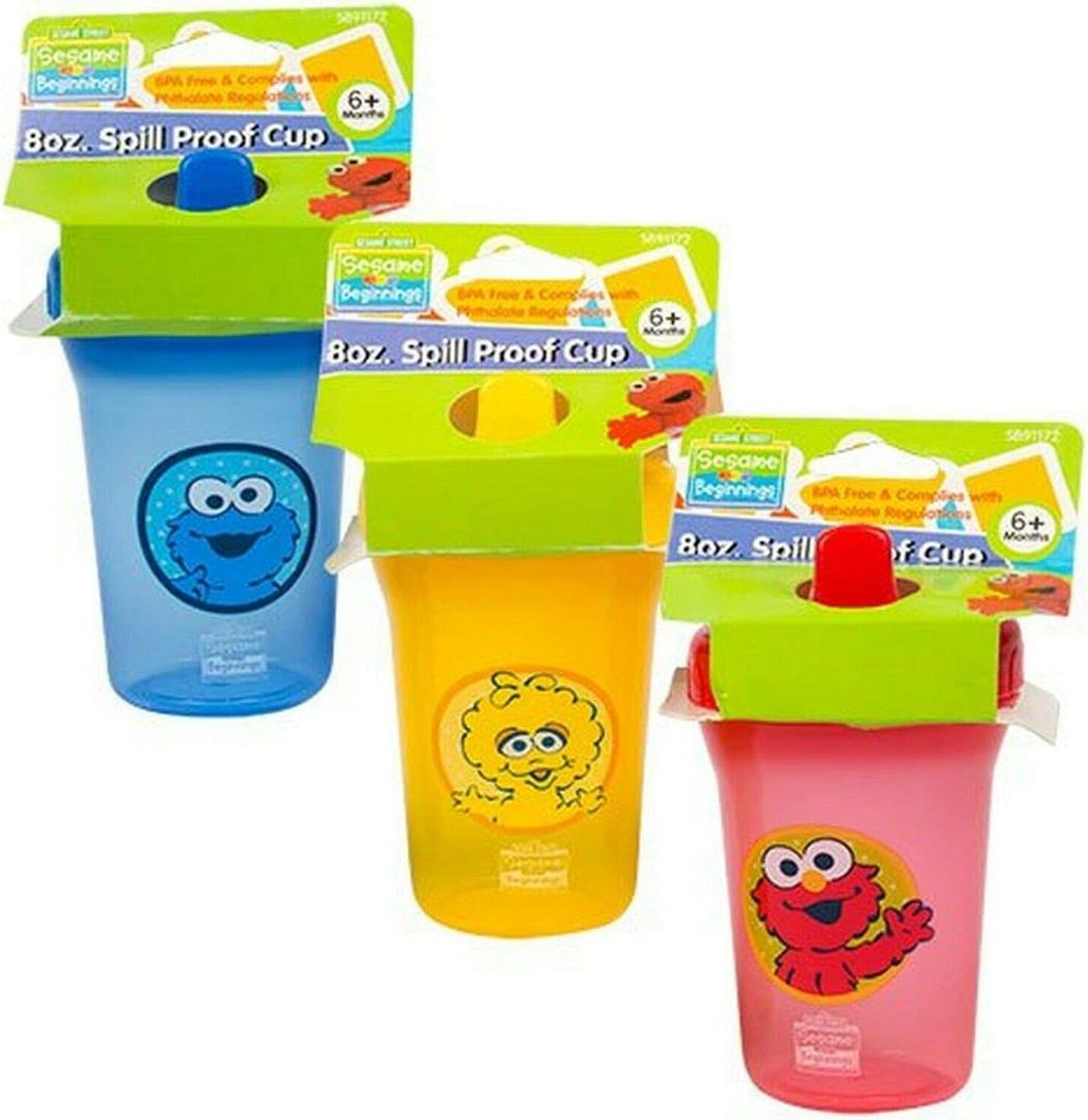 Sesame Street Sesame Beginnings 8oz. Spill Proof Cups - Big Bird, Cookie Monster and Elmo (3-Pack), Multicolored