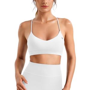 YEOREO CoreFlex Y Back Sports Bras for Women Workout Strappy Bra V Neck Padded Spaghetti Straps Gym Yoga Tops (White, Large)
