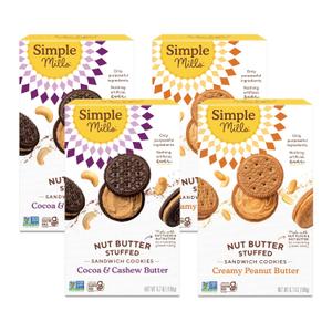 Simple Mills Sandwich Cookies Variety Pack (Creamy Peanut Butter & Cocoa Cashew Crme) Gluten Free, Vegan, Healthy Snacks, 6.7 oz (Pack of 4), Best By Oct. 19, 2025
