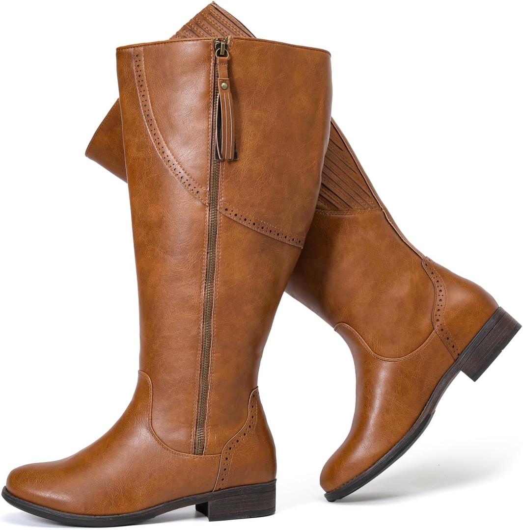 Luoika Women's Extra Wide Calf Knee High Boots, Wide Width Plus Size Boots Low Heel Side Zipper Tall Boots, size 11.5