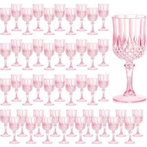 7OZ Plastic Wine Glasses, Reusable Vintage Goblets Unbreakable Drinking Glasses Crystal Water Cups Champagne for Wedding, Parties, Mother's Day (48, Pink), 2.65 Inches X 6.6 Inches