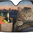Windshield Beige Cat Driving Car Sun Shade for Front Foldable Windshield Sunshades Sun Visor Protector, Blocks UV Rays, Keep Your Vehicle Cool