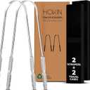 Tongue Scraper for Adults by HOKIN (2Pcs Oral Care Pack) Stainless Steel Tongue Cleaners Reduce Bad Breath 100% Metal Tough Scrapers Men and Women Hygiene Product (Silver)