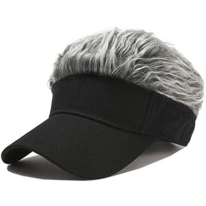 Novelty Hair Visor Sun Cap Wig Peaked Baseball Hat with Spiked Hairs (One Size, Black Grey)