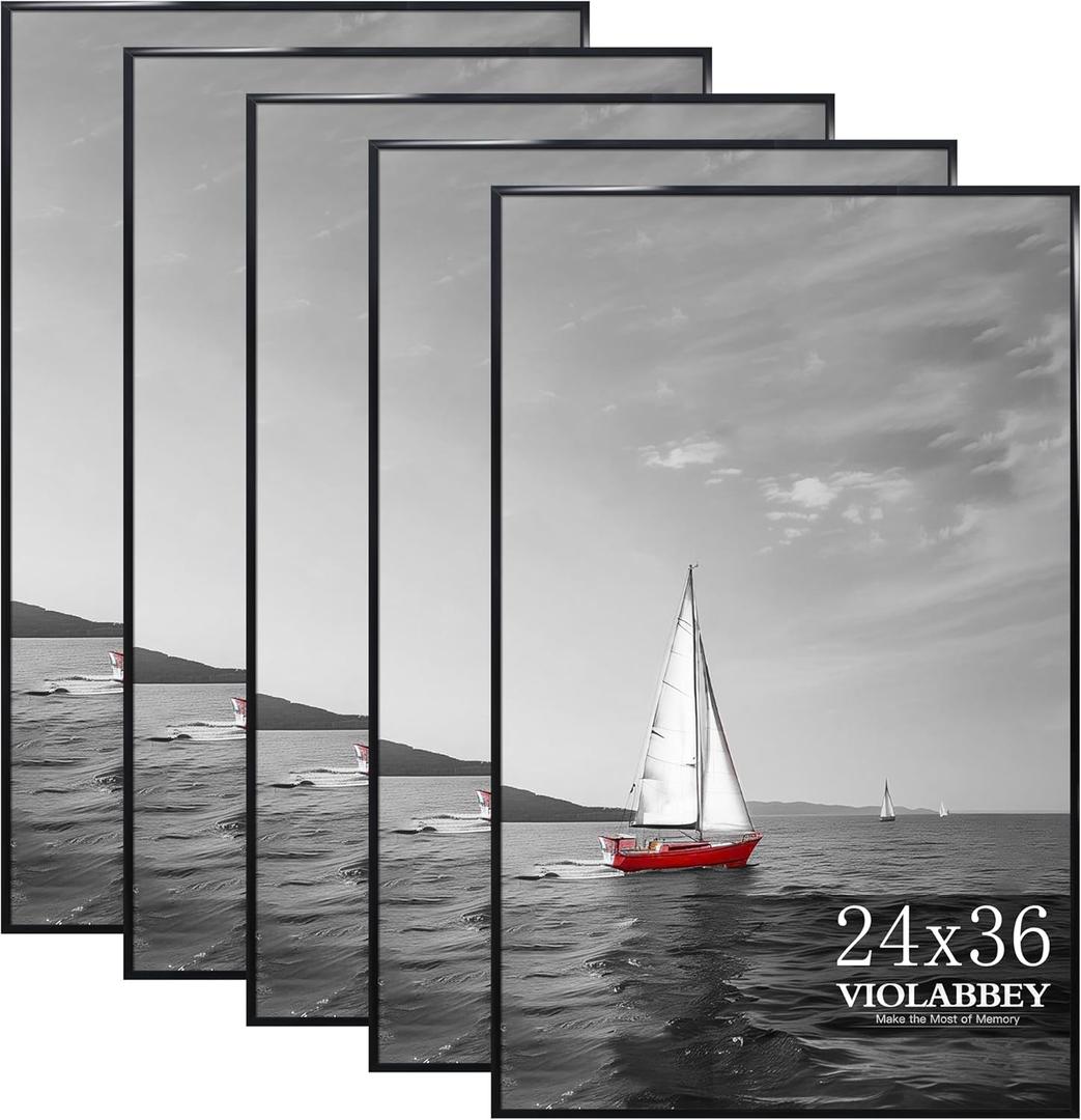 VIOLABBEY 24x36 Poster Frame Set of 5, Black Picture Frames for Wall Mounting Vertically or Horizontally, Gallery Wall Frame