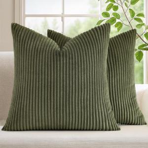 Mecatny Corduroy Summer Decorative Throw Pillow Covers 24x24 Set of 2 for Sofa Living Room, Soft Neutral Boho Couch Pillow Covers for Home Decor, Olive Green