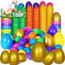 150Pcs 3.94" Easter Eggs Easter Plastic Eggs Surprise Toys Blind Bags Colorful Assortment Bright Empty Shells, Crafts Basket Stuffers for Party Hunt Games
