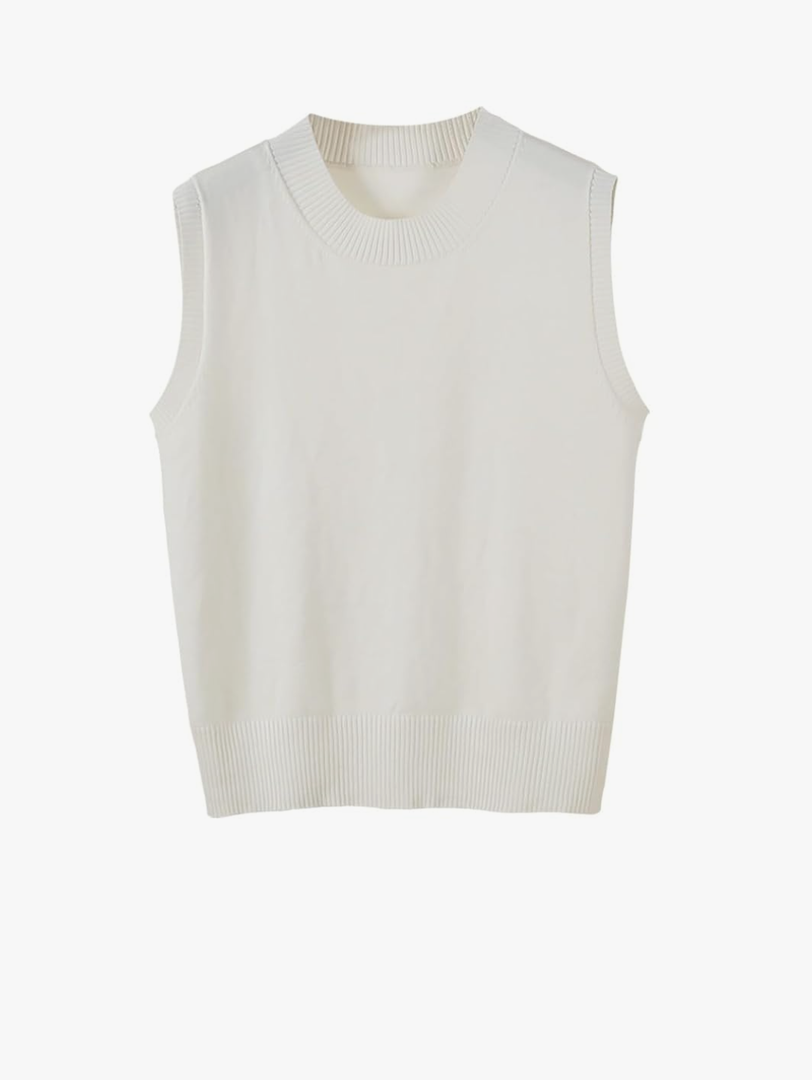 Women's Sweater Vest Crew Neck Sleeveless Pullover Sweater Classic Basic Solid Ribbed Knit Tank Tops, Size M