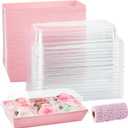 ZORRITA 50 Pack Paper Charcuterie Boxes with Clear Lids, 7.5 Inch Small To Go Treat Containers for Desserts, Cookies, Sandwich, Pastry, Strawberries and Cupcakes (Pink)