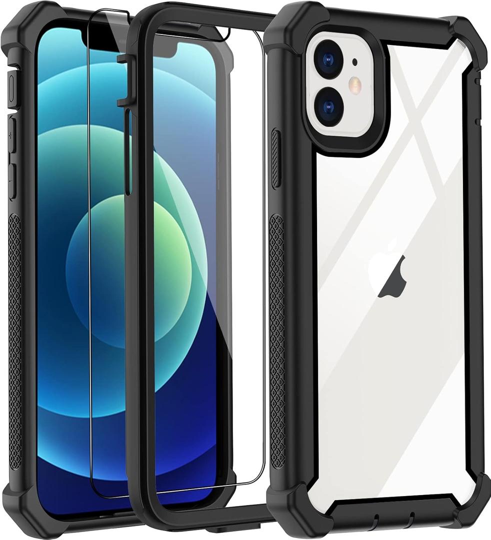 for iPhone 12 Case, iPhone 12 Pro Case,with Screen Protector Heavy Duty Drop Protection, Full Body Rugged Shockproof Tough Protective Phone Cover for Apple iPhone 12/12 Pro (Black-C)