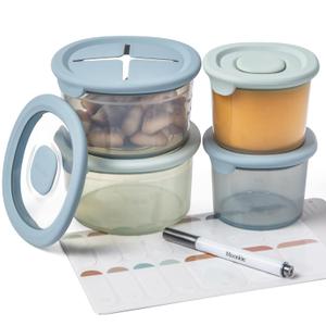 Moonkie Silicone Baby Food Containers | 8oz/4 oz Baby Food Storage Jars with Airtight Lids and A Snack Cup Lid | Freezer,Microwave and Dishwasher Safe, Reusable Baby Food Jars for Infant & Toddler