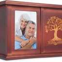 X-Large Urns for Human Ashes Adult Male Female, Up to 500 Cubic Inches, Extra Large Red Pine Wood Urn with Tree Pattern
