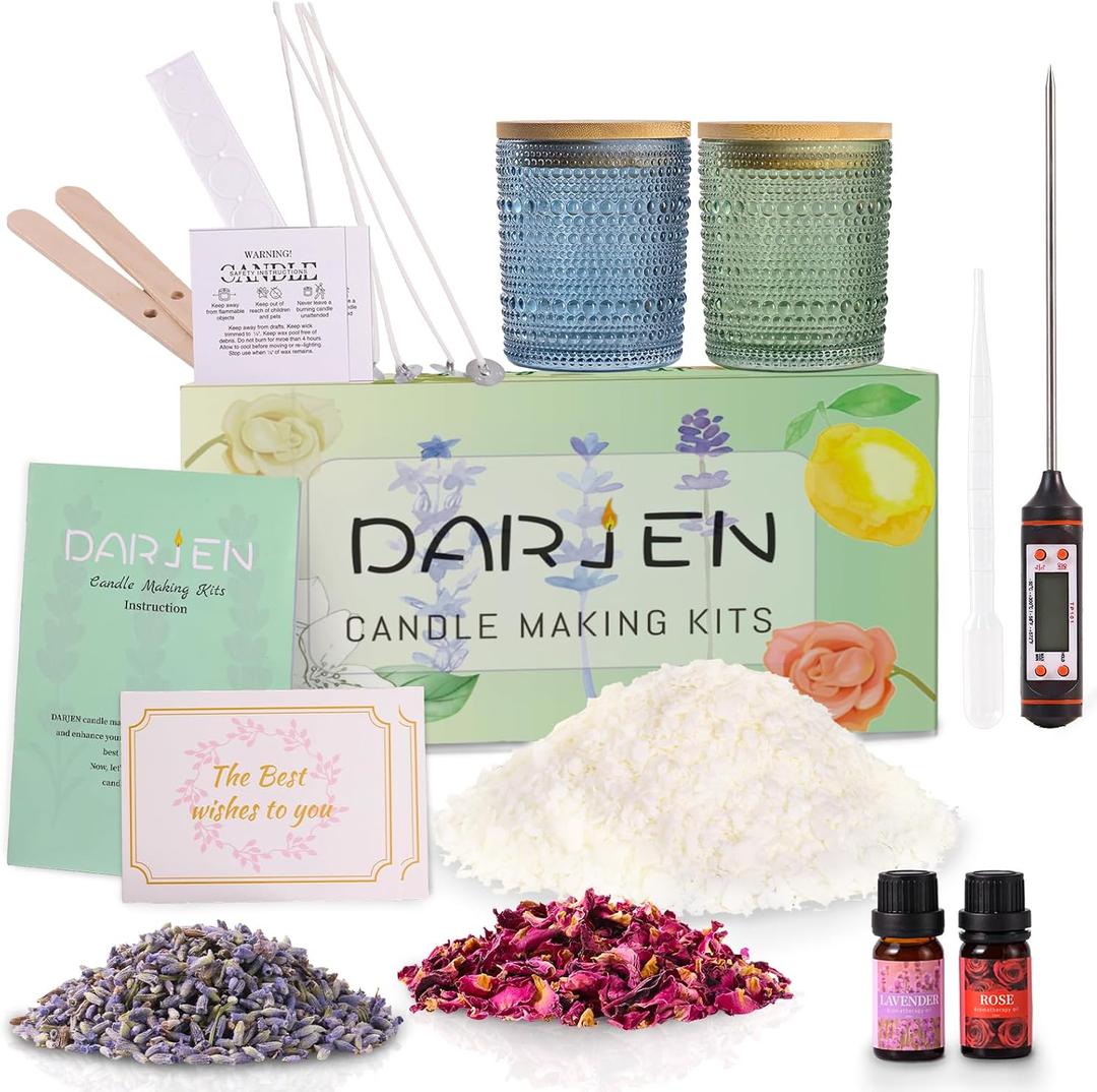 DARJEN Candle Making Kit for Beginners, 2 Jars, Soy Wax, DIY Set, 1LB
