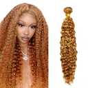 Deep Wave Bundles Human Hair 26 Inch Color 27/30 Honey Blonde Brown Highlight Single Bundle Brazilian Virgin Human Hair Bundles Deep Wave 100g Per 1 Bundle Virgin Hair Extensions For Black Woman