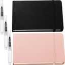 Teling 2 Pcs Watercolor Sketchbook with 3 Brush Pens, 140lb/300gsm Paper, Small Portable Travel Watercolor Journal, Pocket Notebook with Folding Pockets, Tear Away Pages with Dotted Line(7.6" X 5.3")