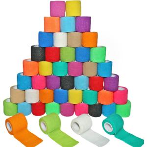 48 Pack 2” x 5 Yards Self Adhesive Bandage Wrap, Elastic Breathable Cohesive Bandage Wrap Athletic Stretch Tape for Wrist Ankle Sports (Multi-Color)