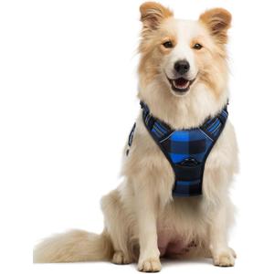 rabbitgoo Dog Harness No Pull with 2 Leash Clips, Adjustable Soft Padded, Reflective Oxford No Choke Pet Vest with Easy Control Handle for Medium Sized Dogs, Blue Plaid, M