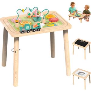 Activity Table for Kids 6-36 Months, 9 in 1 Wooden Montessori Toys with Bead Maze Shape Sorter Train Toy, Baby Sensory Table Toddler Toys 1st Birthday Gifts for Kids
