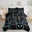 Axolotl Kids Bedding Cartoon Cat Comforter Set Queen Size, Gradient Line Cute Cat Bedding Set for Teens Kids Boys Girls Adults Room Decor, Kids Comforter Set All Season,1 Comforter 2 Pillow Cases, Black
