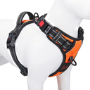 PHOEPET No Pull Dog Harness Medium Reflective Front Clip Vest with Handle, Adjustable 2 Metal Rings 3 Buckles,[Easy to Put on & Take Off] (M, Orange)