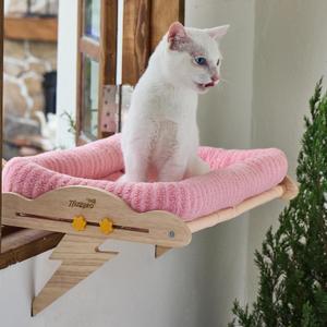 Large Hanging Cat Window Perch & Seat - Sturdy Solid Wood Frame, Easy to Adjust Hammock Bed with Padded Enclosure | for Windowsill & Shelf | Beds for Inside Cats, Indoor Cats & Small Dogs