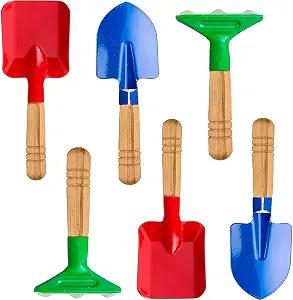 Kids Gardening Tool Set, 6PCS Gardening Tools for Kids Metal with Sturdy Wooden Handle Safe Gardening Tools 8" Children Beach Sandbox Toy