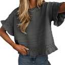 Yeokou Womens Short Sleeve Sweater Round Neck Ruffled Hem Knit Crochet Pullover Summer Fall Casual Top Blouse (Small, Darkgray)