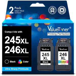Valuetoner 245XL Ink Cartridge Replacement for Canon 245XL 246XL Combo Pack PG-245XL CL-246XL for Pixma TR4520 TR4527 MG2522 MG2520 MX490 MX492 TS202 TS302 TS3320 MG2920 Printer (Black, Color)