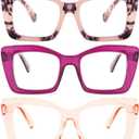 REAVEE Oversized Square Reading Glasses for Women, Blue Light Blocking Large Frame Computer Readers Spring Hinge,  Pink Leopard/Purple/Tea 1.25x