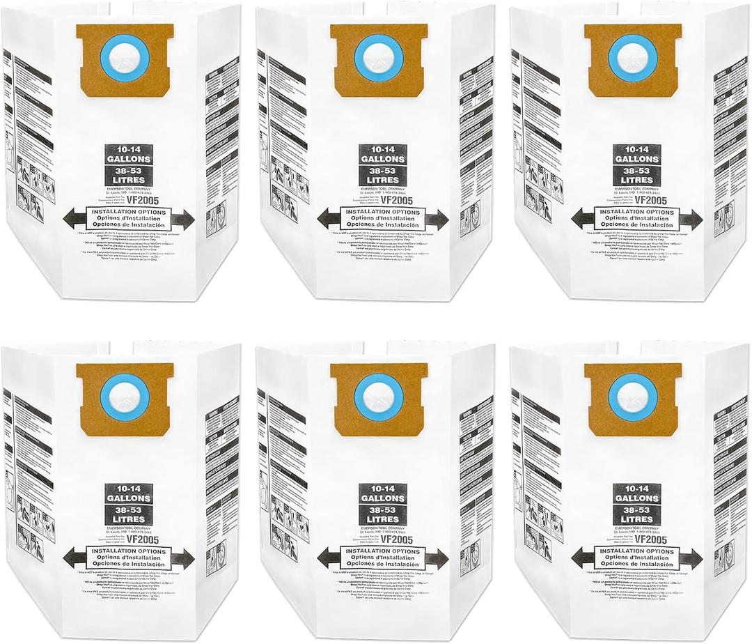 90662 Type F / 90672 Type I Vacuum Bags Replacement for Shop Vac 10-14 Gallon Disposable Collection Filter Bag, Part# 9066200, 9066233, 9067200, 9067233, VF2005(6 Pack)