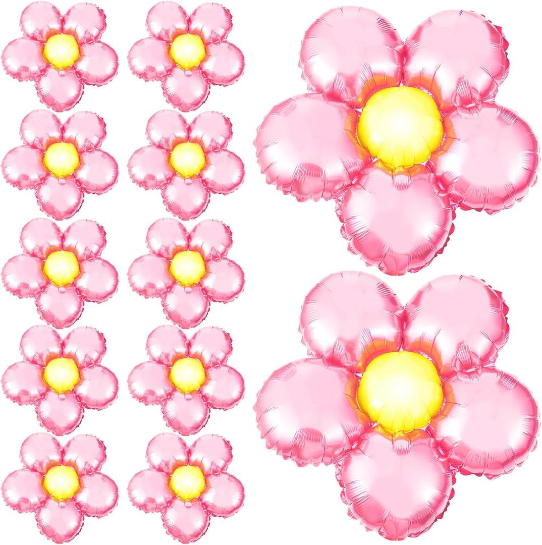 12 Pcs Light Pink Flower Balloon Huge Aluminum Foil Pastel Pink Flower Shaped Groovy Balloons Floral for Baby Shower Wedding Birthday Anniversary Party Decorations