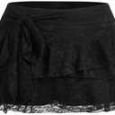 SHENHE Women's Lace Low Rise Y2k Layered Ruffle Tie Bow Mini Skirt Cute Cake Skirt, M