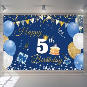 Tecreo 5th Birthday Decorations for Boys Girls Happy 5th Birthday Backdrop Banner 5 Years Old Fabric Sign Poster, Blue Vinyl, 59"x35.4"