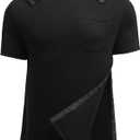 Deyeek Men's Post Shoulder Surgery Shirts Recovery Tear Away Short Sleeve Full Open Side Snap Adaptive Chemo Clothing (3X-Large, Black)