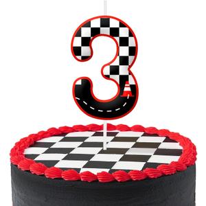 Black White 3rd Birthday Candles, Number Candle Birthday Cake Topper Decorations for Race Car Themed Party, Checkered Birthday Candle for Boys Girls Party Decor Supplies