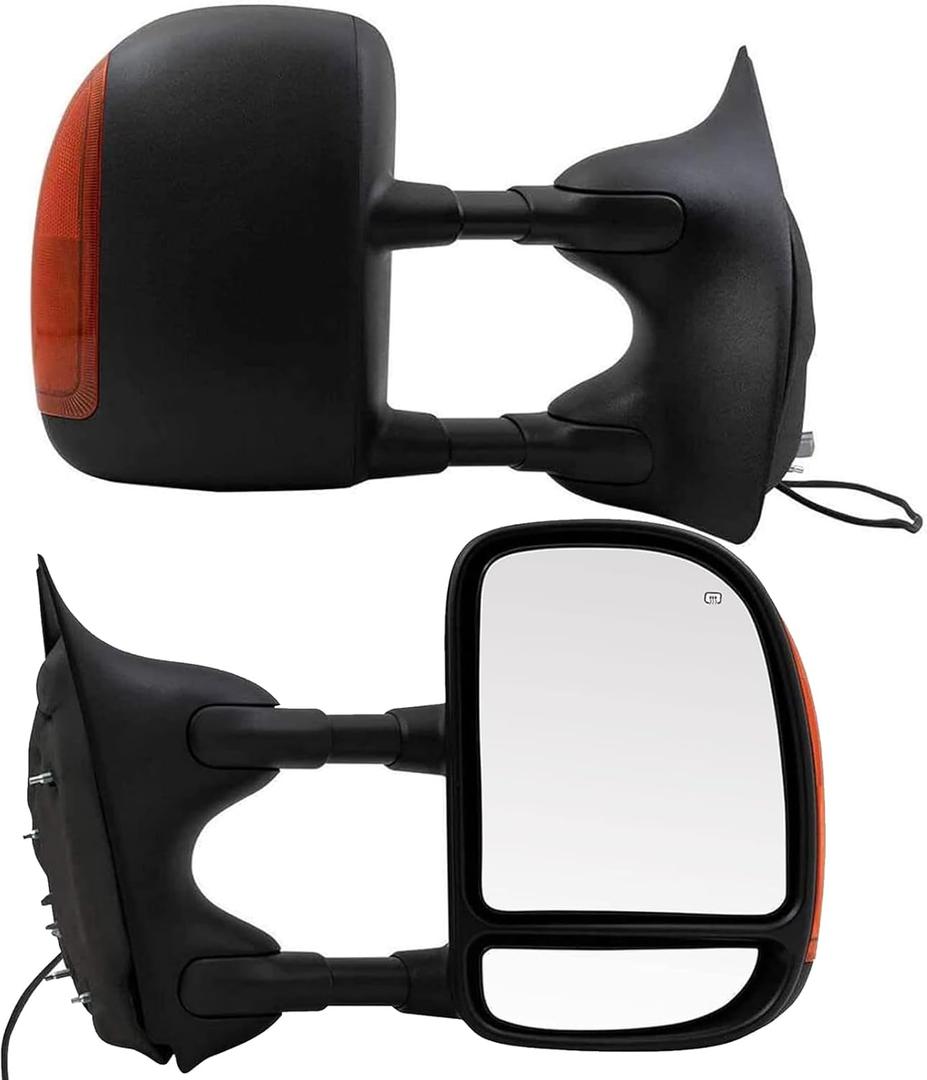 PZ Driver and Passenger Side Tow Mirrors for 99-07 F250 F350 F450 F550 Super Duty,01-05 Excursion,Power Heated,With Amber Signal,Left Right LH RH Replacement
