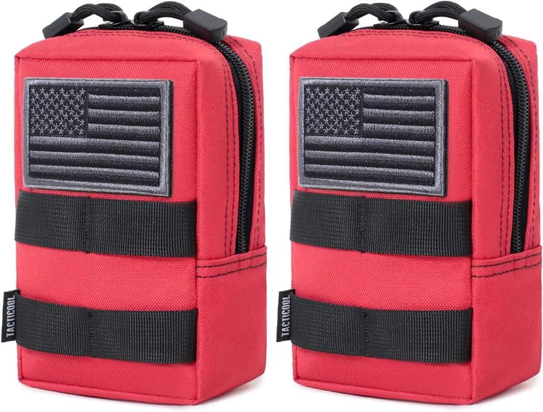 2 Pack Molle Pouches - Tactical Compact Water-Resistant EDC Pouch (Red)