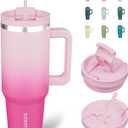 BJPKPK 40oz Stainless Steel Insulated Tumbler With Handle And Lid Straw Travel Coffee Mug Thermal Cup,Cherry Blossom