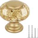OLV Gold Dresser Knobs 8 Pack, 1-1/4 Inch Crystal Decorative Kitchen Cabinet Drawer Knobs, Embedded Gold Foil Finial Design, Unique Vintage Handle for Dresser Drawer Kitchen Closets