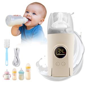 Portable Milk Warmer for Travel, On The Go Baby Bottle Warmer, Waterless Bottle Warmering with Battery-Powered for Home Outdoor, Fast Heating & Precise Temperature Control with LCD Display