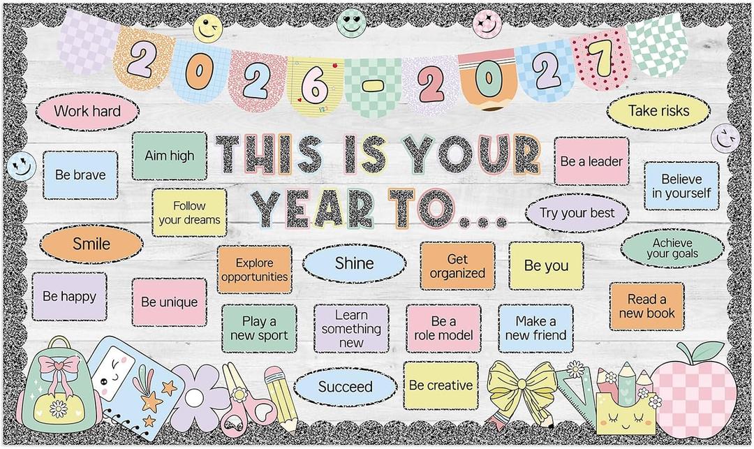 2 x Kosiz This is Your Year Bulletin Board Set Colorful, Composition Pastel